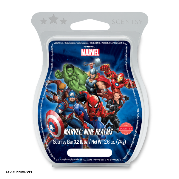 Marvel: Nine Realms - Scentsy Bar A heroic mix of LIME ZEST and BLUE TEA keep you connected to the universe, while LAVENDER LIGHTNING really packs a punch.