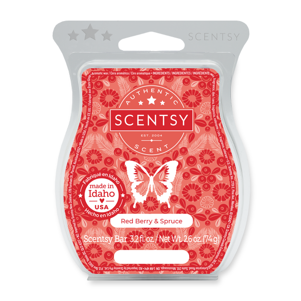 Red Berry & Spruce Scentsy Bar A merry mix of cranberry and raspberry swirled with a sprig of blue spruce.
