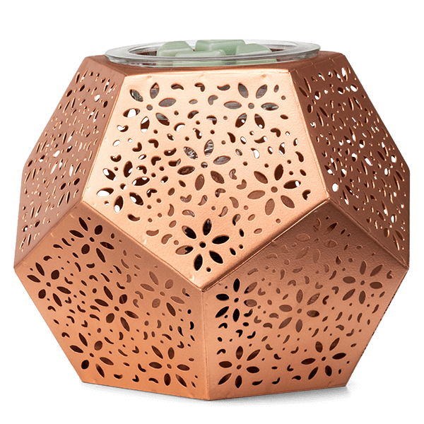 Copper Cast Scentsy Warmer with wax in dish and lights off